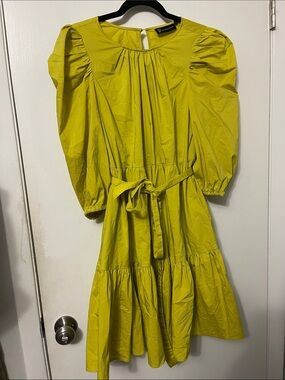 New York & Company Lime Green Puff Sleeve Maxi Dress